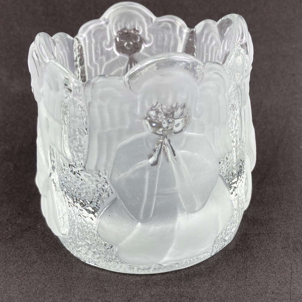 Nybro Elegant Frosted Crystal Angel Votive Holder 3.5” Sweden